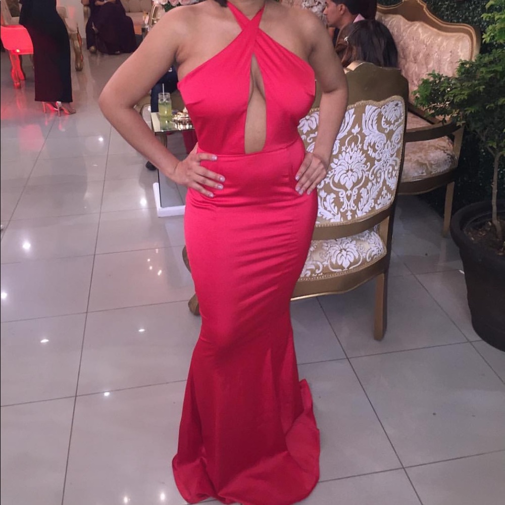 Missguided red Satin formal dress